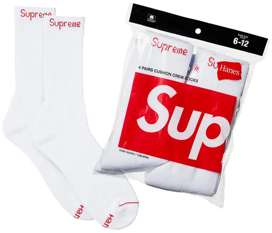 Supreme Hanes Crew Socks (4 Pack) White