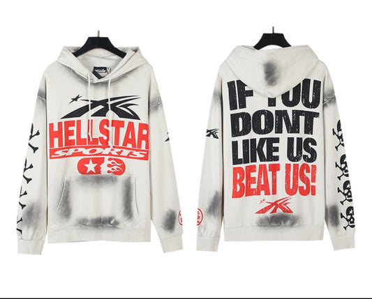Hellstar If You Dont Like Us Beat Us Hoodie Grey
