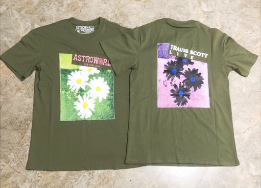 Travis Scott Astroworld Festival Run Flower Tee Olive