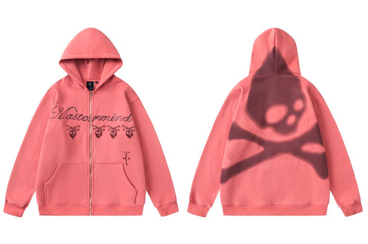 Travis Scott Cactus Jack For Mastermind Skull Zip Up Hoodie Mauve